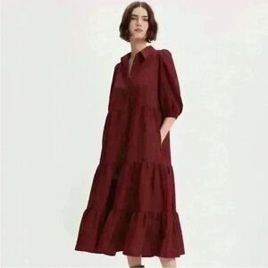 Levi’s Cynthia Red Tiered Puff Sleeve Midi Dress Size XL